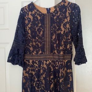Navy lace long dress w taupe lining